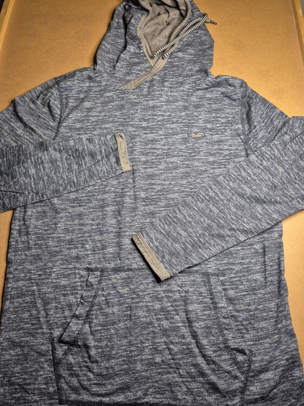 Hollister Men's Heather Blue Thin Hoodie with Contrast Trim 4232/5